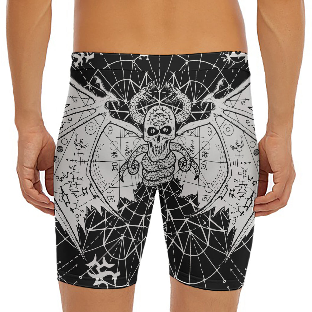 Black And White Demon Wicca Print Men's Long Boxer Briefs