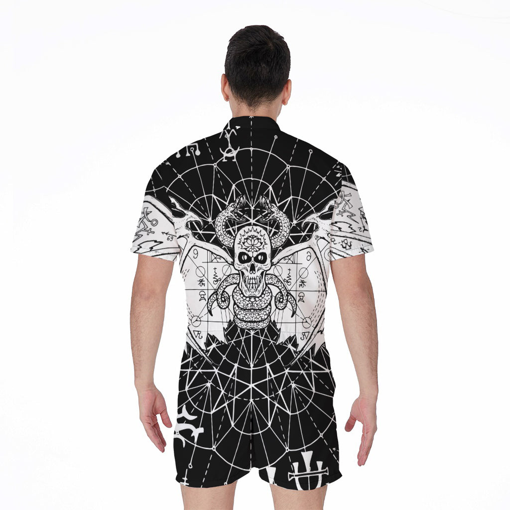 Black And White Demon Wicca Print Men's Rompers