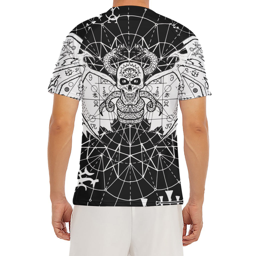 Black And White Demon Wicca Print Men's Short Sleeve Rash Guard