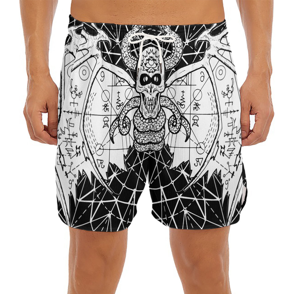 Black And White Demon Wicca Print Men's Split Running Shorts