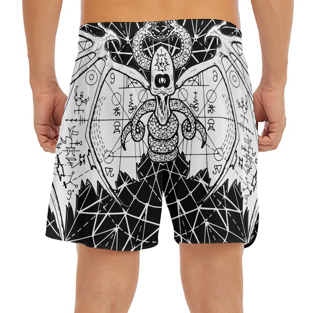 Black And White Demon Wicca Print Men's Split Running Shorts