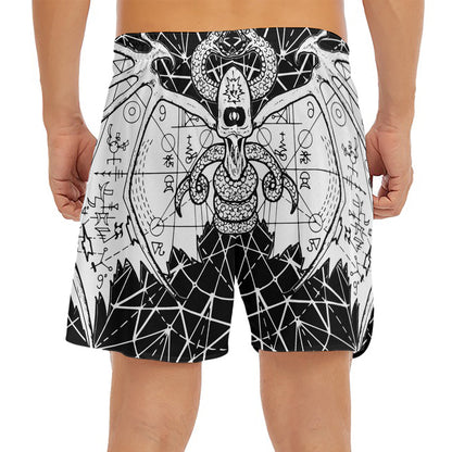Black And White Demon Wicca Print Men's Split Running Shorts