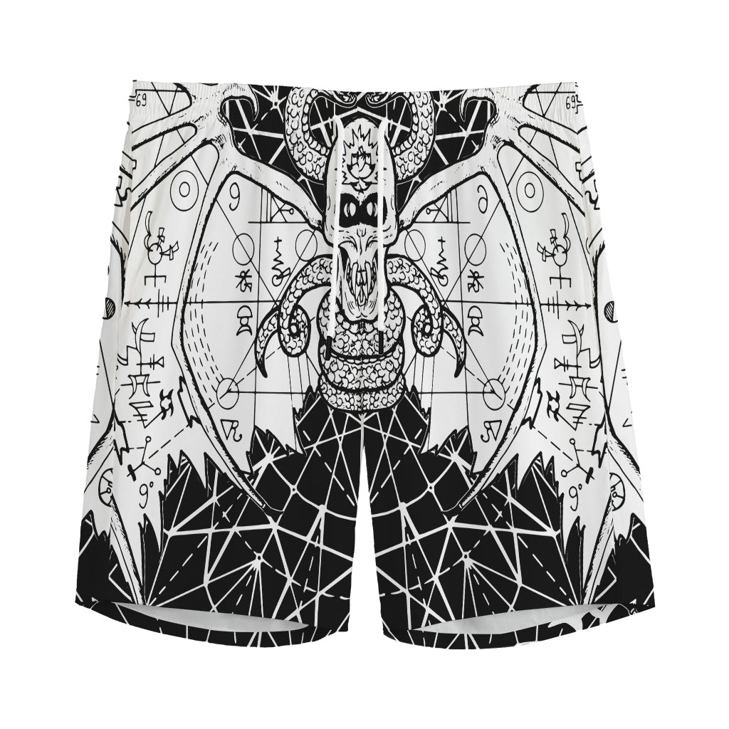 Black And White Demon Wicca Print Men's Sports Shorts