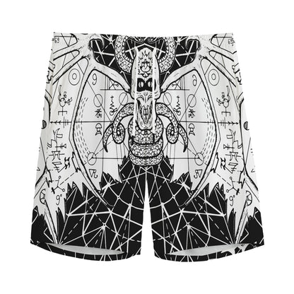Black And White Demon Wicca Print Men's Sports Shorts