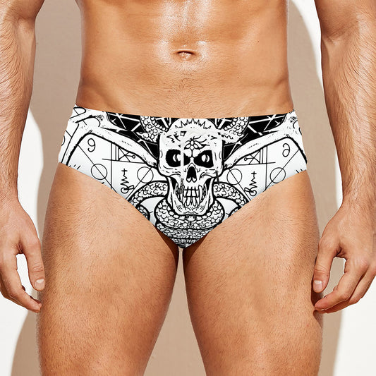 Black And White Demon Wicca Print Men's Swim Briefs