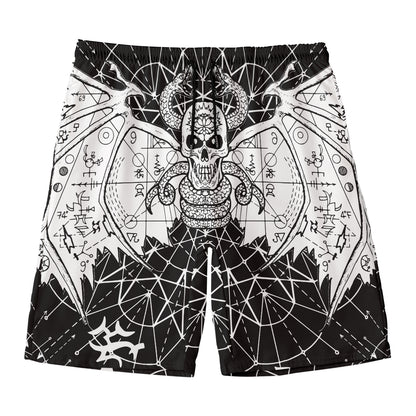 Black And White Demon Wicca Print Men's Swim Trunks