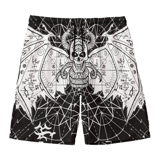 Black And White Demon Wicca Print Men's Swim Trunks