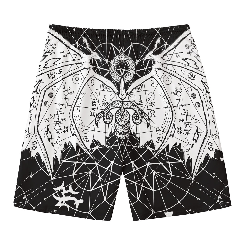 Black And White Demon Wicca Print Men's Swim Trunks
