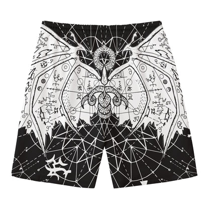 Black And White Demon Wicca Print Men's Swim Trunks
