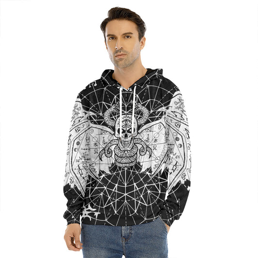 Black And White Demon Wicca Print Men's Velvet Pullover Hoodie