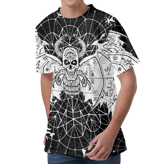 Black And White Demon Wicca Print Men's Velvet T-Shirt