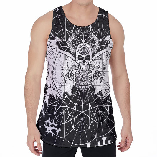 Black And White Demon Wicca Print Men's Velvet Tank Top