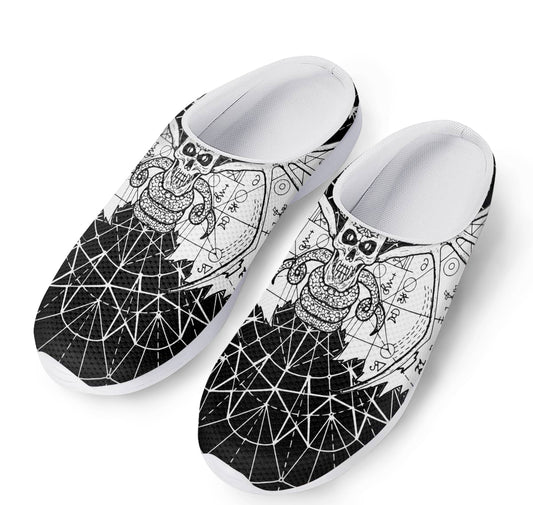 Black And White Demon Wicca Print Mesh Casual Shoes