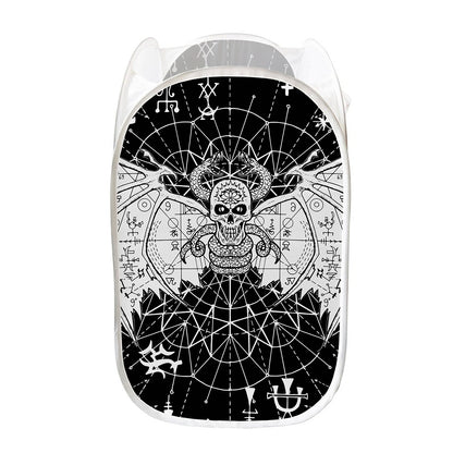 Black And White Demon Wicca Print Mesh Laundry Hamper