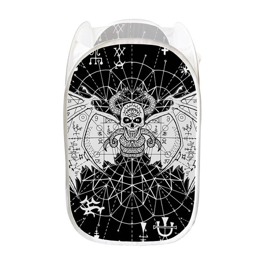 Black And White Demon Wicca Print Mesh Laundry Hamper