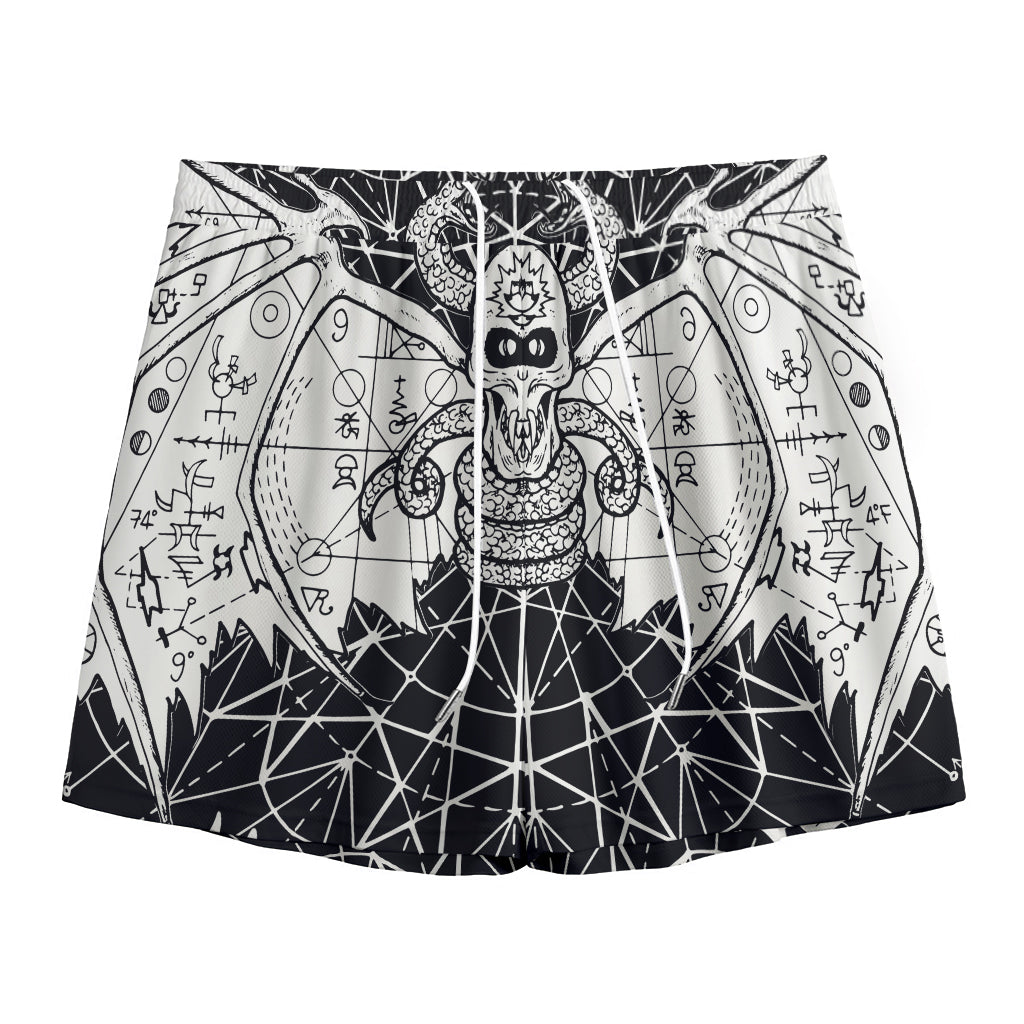 Black And White Demon Wicca Print Mesh Shorts