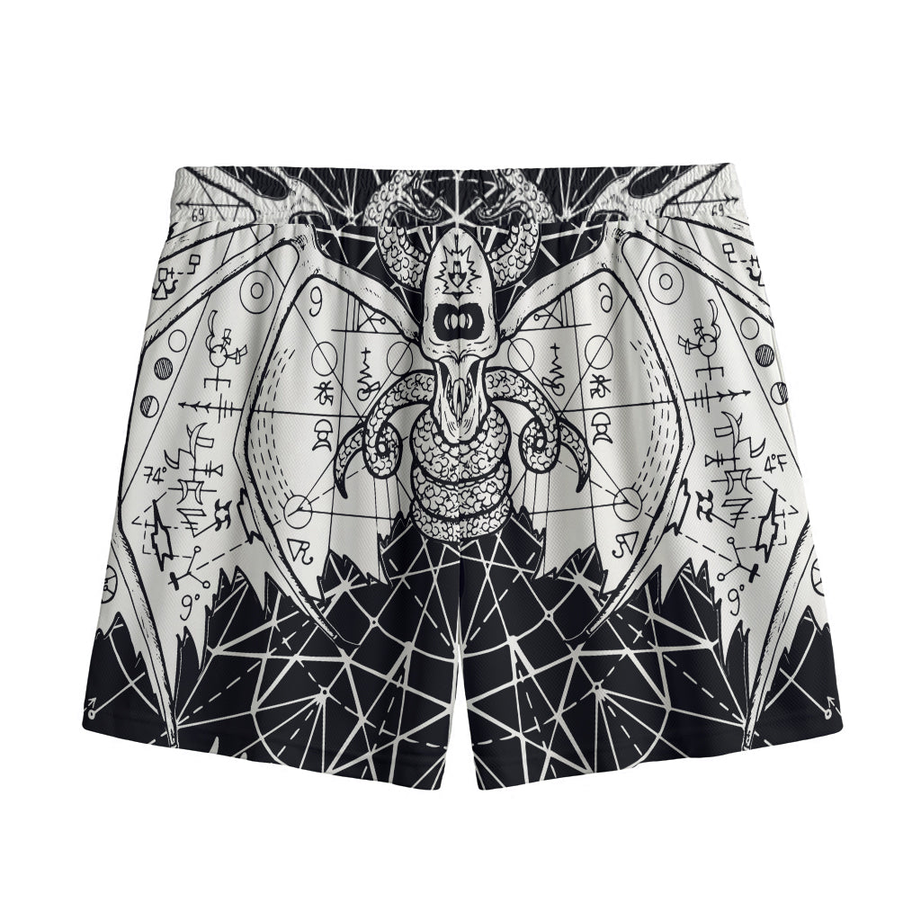 Black And White Demon Wicca Print Mesh Shorts