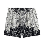 Black And White Demon Wicca Print Mesh Shorts