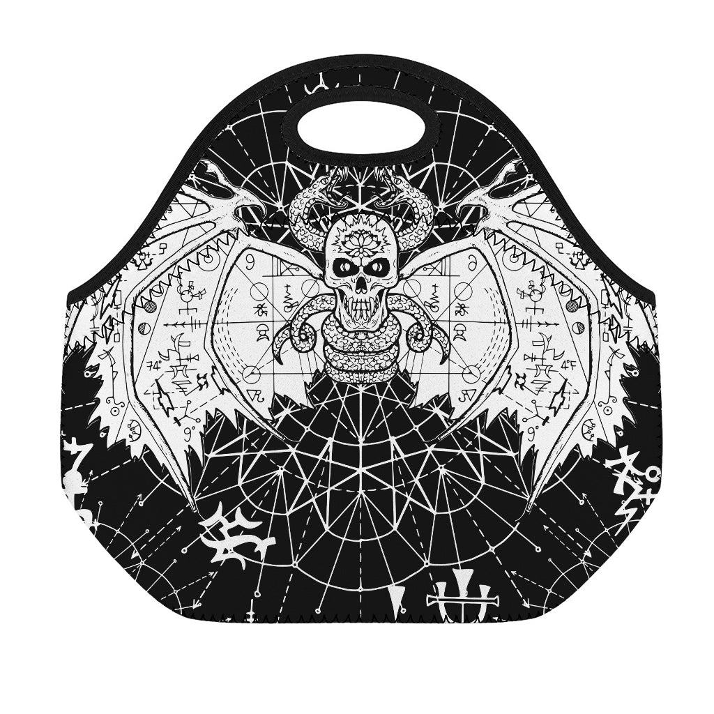 Black And White Demon Wicca Print Neoprene Lunch Bag