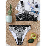 Black And White Demon Wicca Print One Shoulder Bikini Top
