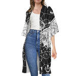 Black And White Demon Wicca Print Open Front Beach Cover Up