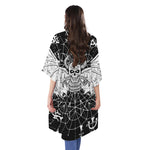 Black And White Demon Wicca Print Open Front Beach Cover Up
