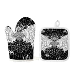 Black And White Demon Wicca Print Oven Mitt And Pot Holder Set