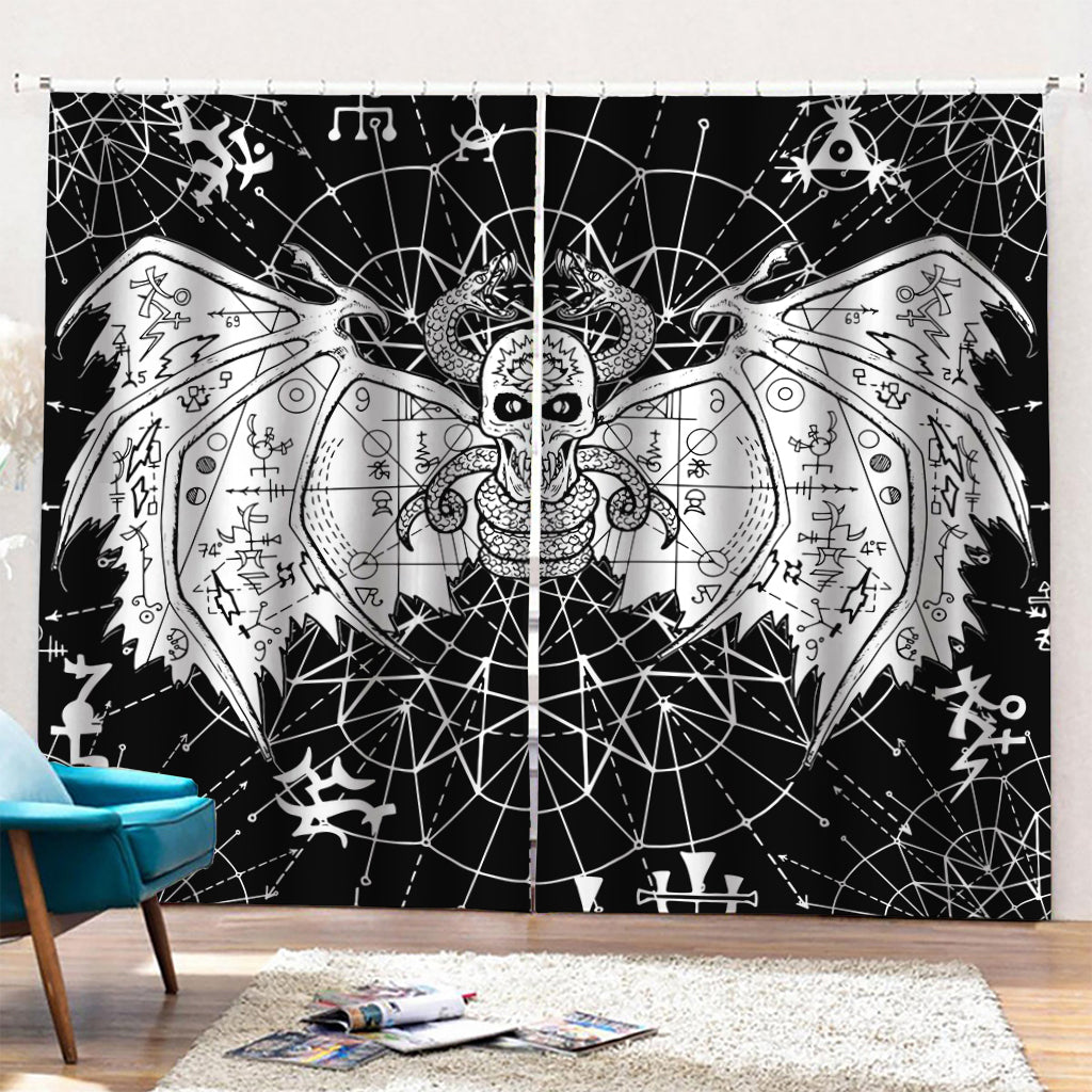 Black And White Demon Wicca Print Pencil Pleat Curtains
