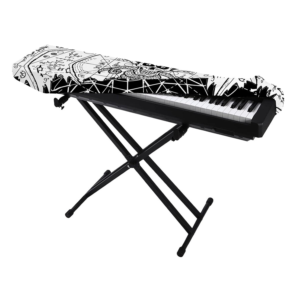 Black And White Demon Wicca Print Piano Keyboard Cover