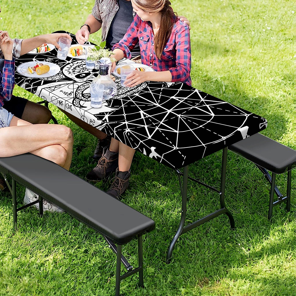 Black And White Demon Wicca Print Picnic Table Cover