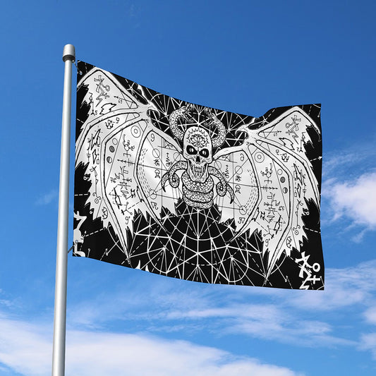 Black And White Demon Wicca Print Polyester Flag