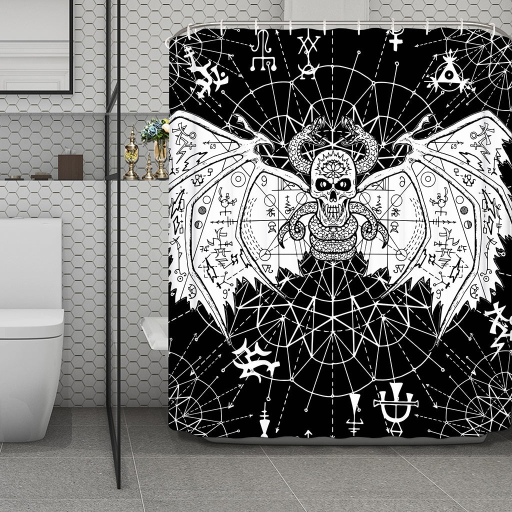 Black And White Demon Wicca Print Polyester Shower Curtain