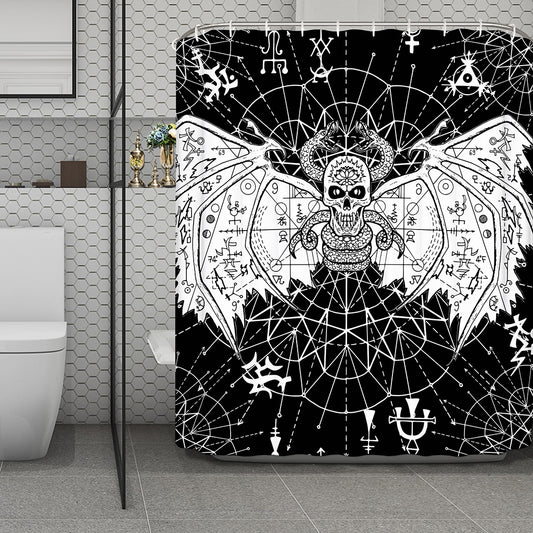 Black And White Demon Wicca Print Polyester Shower Curtain