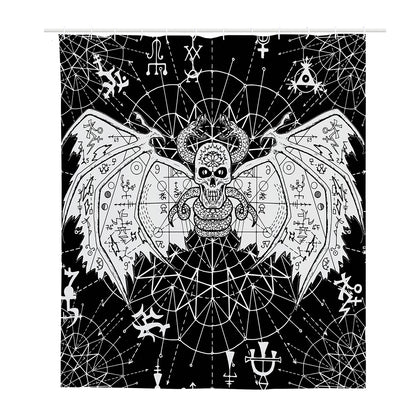 Black And White Demon Wicca Print Polyester Shower Curtain