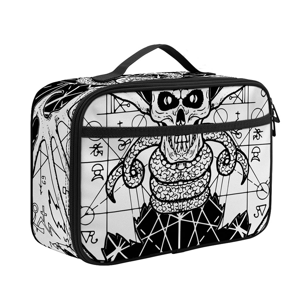 Black And White Demon Wicca Print Portable Lunch Bag