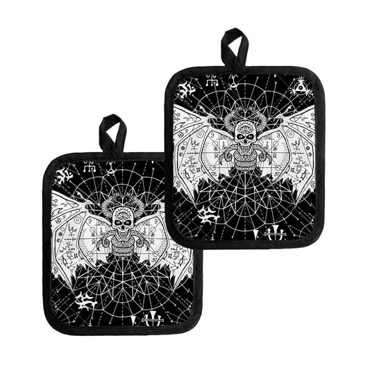 Black And White Demon Wicca Print Pot Holders
