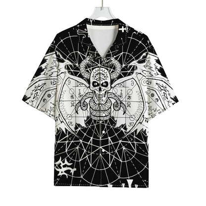 Black And White Demon Wicca Print Rayon Hawaiian Shirt