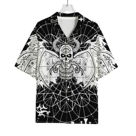 Black And White Demon Wicca Print Rayon Hawaiian Shirt