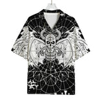 Black And White Demon Wicca Print Rayon Hawaiian Shirt