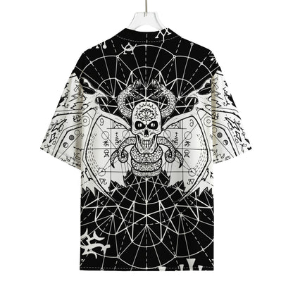 Black And White Demon Wicca Print Rayon Hawaiian Shirt