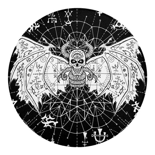 Black And White Demon Wicca Print Round Blanket