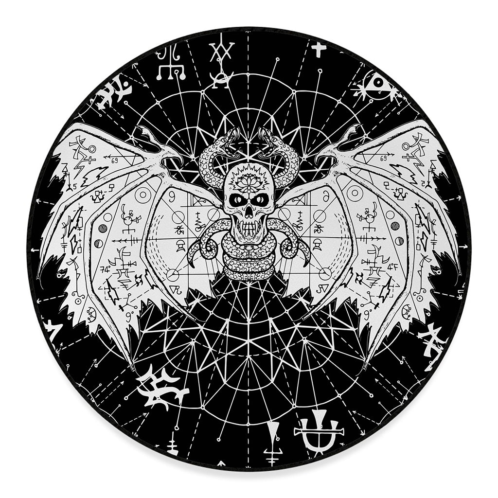Black And White Demon Wicca Print Round Floor Mat