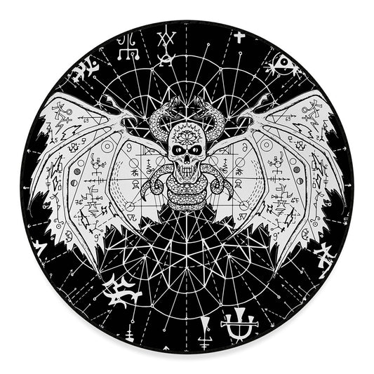 Black And White Demon Wicca Print Round Floor Mat
