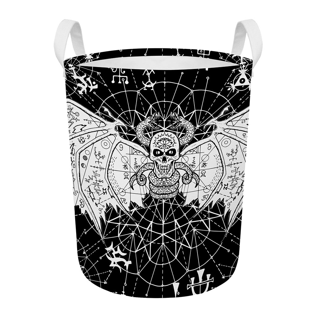 Black And White Demon Wicca Print Round Laundry Basket