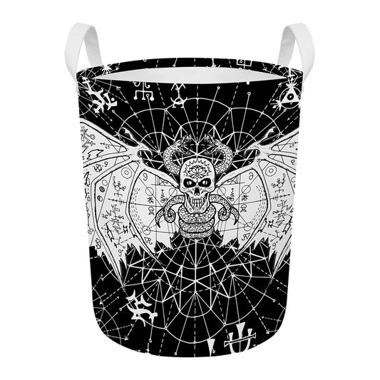 Black And White Demon Wicca Print Round Laundry Basket