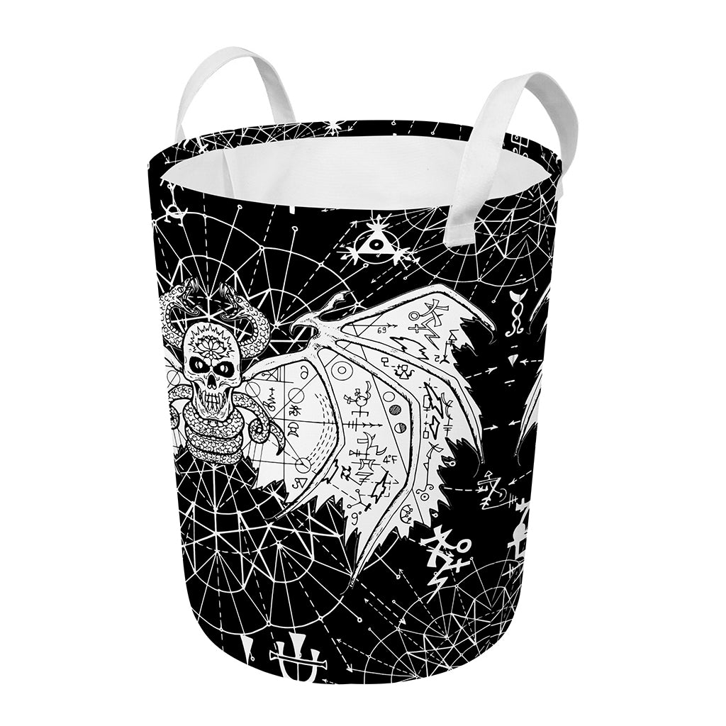 Black And White Demon Wicca Print Round Laundry Basket