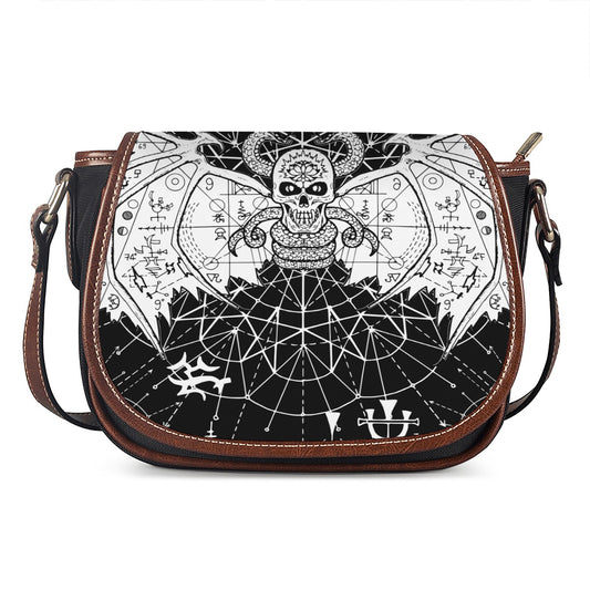 Black And White Demon Wicca Print Saddle Bag