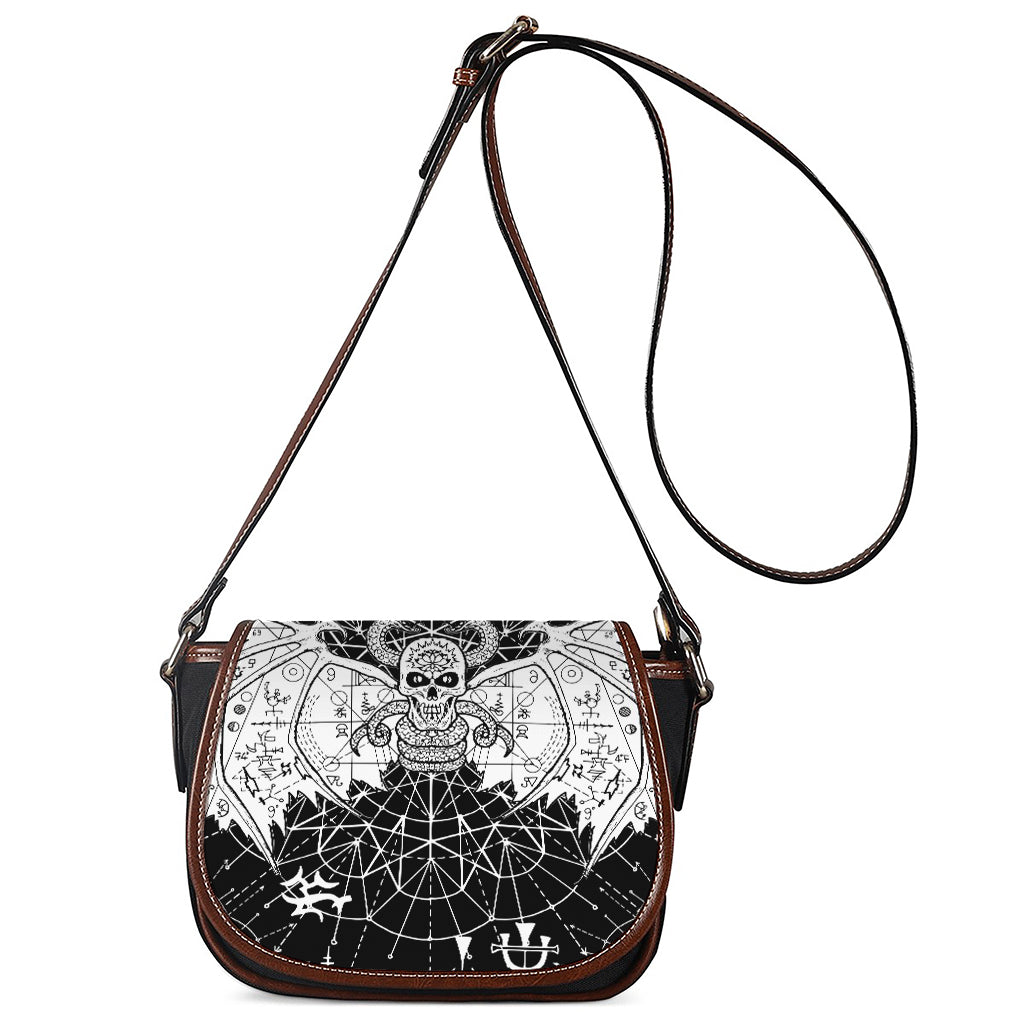 Black And White Demon Wicca Print Saddle Bag