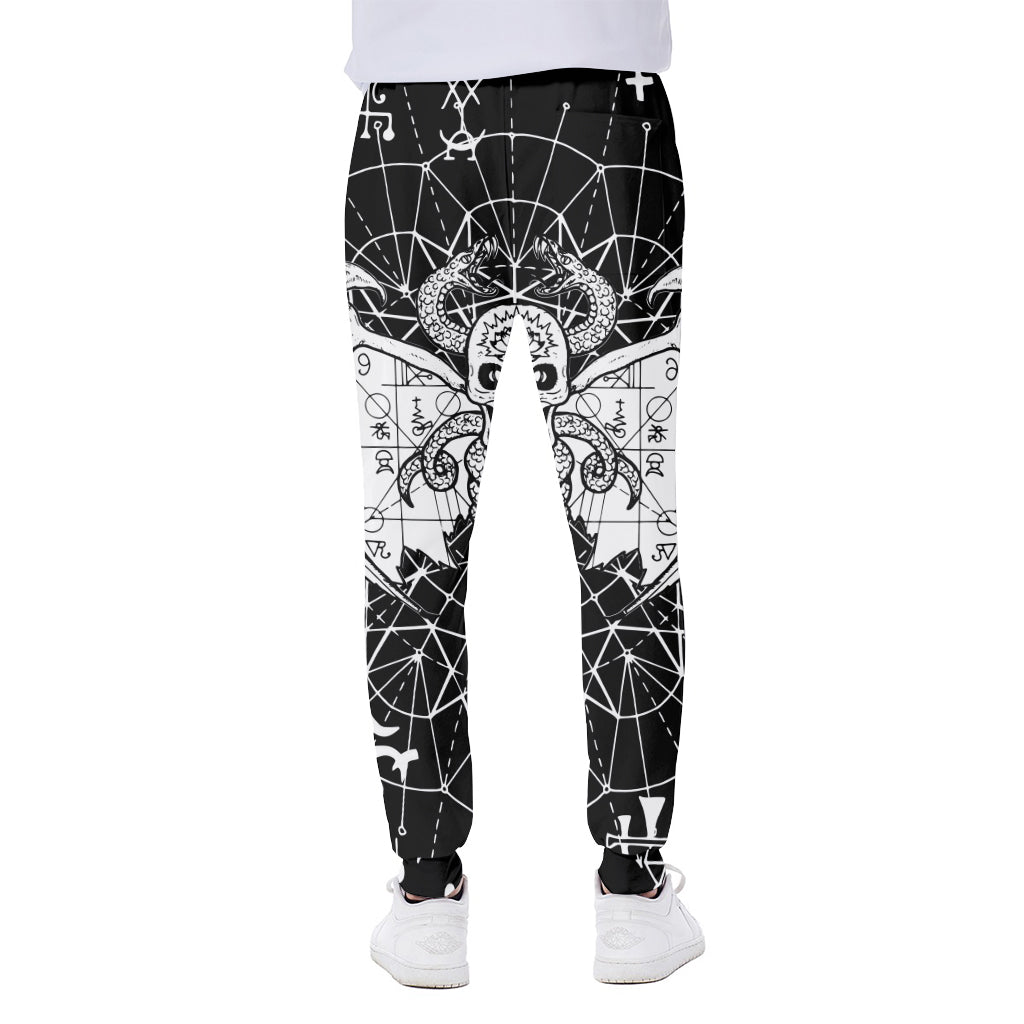 Black And White Demon Wicca Print Scuba Joggers