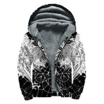 Black And White Demon Wicca Print Sherpa Lined Zip Up Hoodie